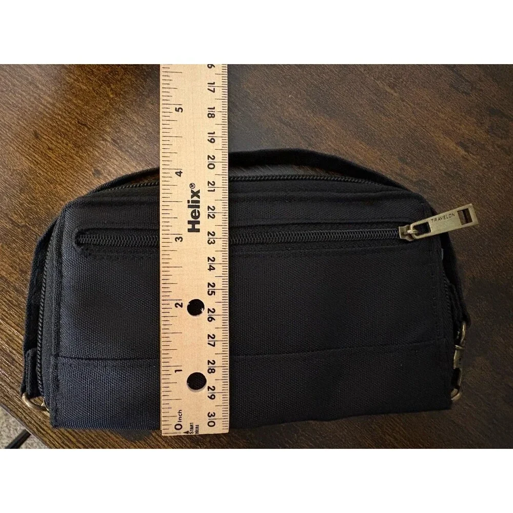 Travelon Wallet Clutch Wristlet Zip around Wrist Strap Black Turquoise Lining